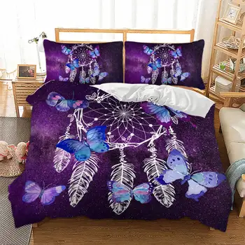 Romantický Luxus posteľná bielizeň nastaviť Dreamcatcher série s butterfly Prikrývky jednoduché Dvojité Kráľ Veľkosť Obliečky Kryt Oblek