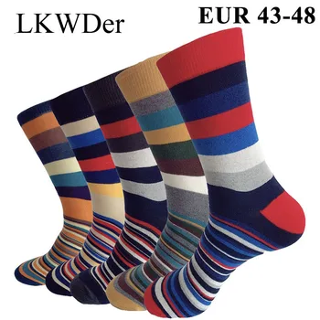 LKWDer 5 Párov pánskych Ponožiek Zväčšenej Veľkosti EUR 43-48 Dlhé Trubice Prúžok Bavlna Hrubšie Smrad Dôkaz, Vysoký Pás Muž Šťastný Ponožky Meias