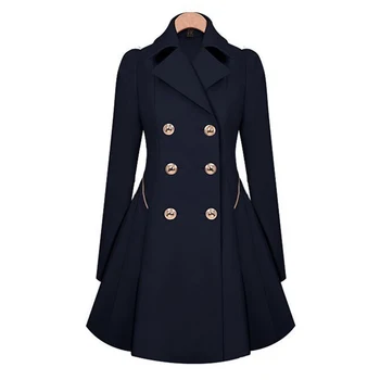 Ženy Kabát Elegantné Skladaná Sukňa Lem Black Dvojité Breasted Zákopy Srsti Zimné Oblečenie pre Ženy Windbreaker Bunda, Kabát Žena