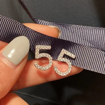 Kórejský módne jednoduché list číslo 5 crystal stud earing šperky pre ženy