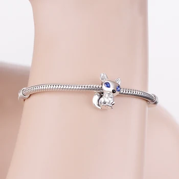 Veľkoobchodná Cena Autentické 925 Sterling Silver Perličiek fox šperky S Modrými Očami