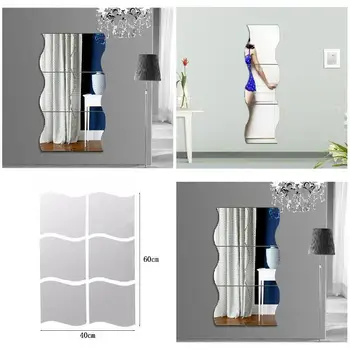 Novo 6 Ks/Veľa Vlny Tvar samolepiaca 3D Zrkadlo na Stenu-Nálepky Domov Izba Odtlačkový Dekorácie