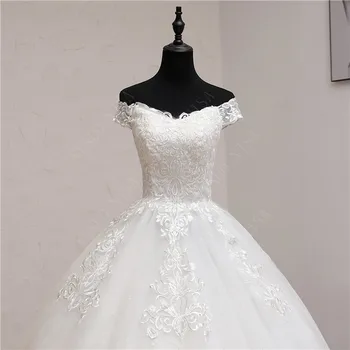 Nové 2021 Elegantné Luxusné Biele Vestido De Noiva Svadobné Šaty Vlak Vlastné Plus Veľkosť Svadobné Tylu Dlho Výšivky Mimo Rameno