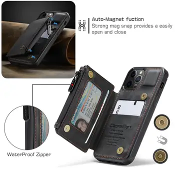 Multifunkčné Magnetické Zips Peňaženky Kryt pre iPhone 12 Pro Max 11 XS X XR SE2 8 7 Plus Prípade Flip Kožené Kreditnej Karty Vintage