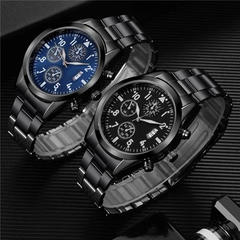 2020 Módne Pánske Hodinky Quartz Klasické Čierne Náramkové hodinky z Ocele Pás Luxusný Kalendár Business Sledovať Darčeky pre Mužov