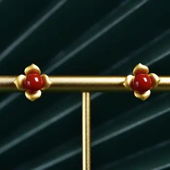 Nový silver prírodné červený turmalín Kvetinový Náušnice Čínsky štýl, čerstvé menšiny dizajn elegantný krásna víla kúzlo značky šperky