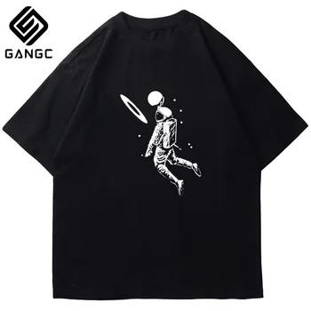 Vtipné dizajn Bavlny bežné krátky rukáv astronaut tlač mužov T shirt O-krku pletený Vintage textílie ulici muži t-shirt