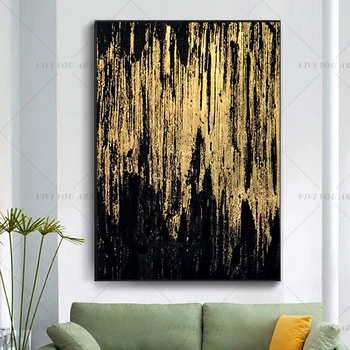 Móda Handmade Abstraktné Luxusné Zlaté Čierna olejomaľba na Obývacia Izba Modernej Maľby stien interiéru obrázok umenie Darček