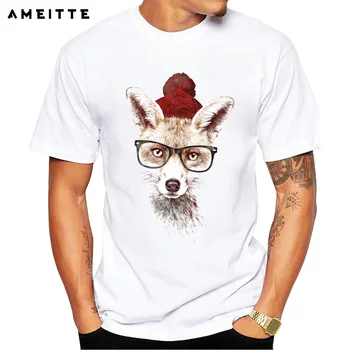 Geometrické Umenie krásnom horskom/les/ strom a fox T Shirt pánske Lumbálna Biela Vytlačené Tričko Topy Lete Streetwear Tees