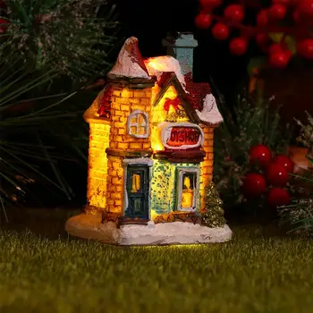 1Pc Svetelné Vianočné Dom S LED Svetlom Živice Villa Dekorácie, Remeselné Led Svietiace Vianočné Dom Vianočný Darček Rozloženie Ornament