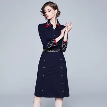 ZP 8537 2019 Európskej Americký retro módne vyšívané bábika golier šaty strednej dĺžky Šaty