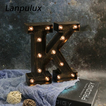 Lanpulux 3D Písmeno Abecedy LED Nočné Svetlo Retro Priemyselné Štýl Bare Káva Dekor Svietidlá Nástenné Závesné Písmená Lampy