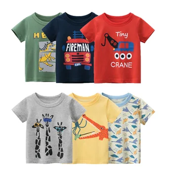Boys & Girls Cartoon T-shirts Deti Dinosaura Tlač Tričko pre Chlapcov Deti Letné Krátke Sleeve T-shirt Bavlnené Oblečenie, Topy