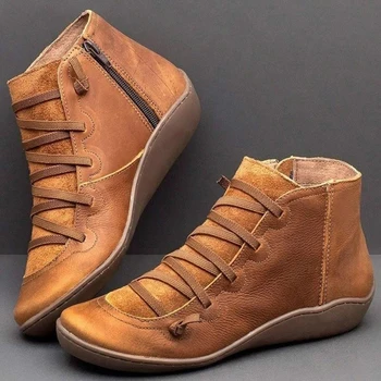 Nový Ženy PU Kožené Bežné Členkové Topánky Pohodlné Kvalitné Mäkké Ručné Ploché Topánky Žltá Červená Práce Martin Boot Zapatos De Mujer