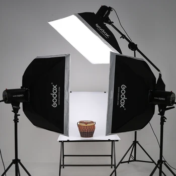 Godox 900W 3x E300 Flash Light Kit s Godox NA-16 Spúšť & 3x Modelovanie Lampa & 3x 50x70cm Softbox & 2x svetlo stojana a Boom Arm