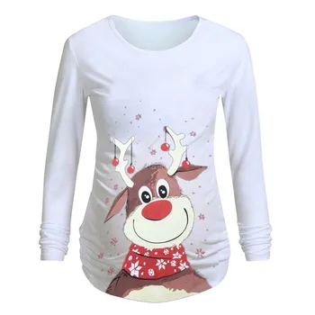 Vianočné Tlač Materskej T-Shirt Topy Tehotné Tričko Dlhý Rukáv Cartoon ELK Printed Tee Topy Dojčenie Oblečenie