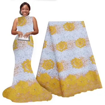 Africké Korálkové Čipky Textílie 5 metrov Vyšívané Oka Textílie, Čipky Afriky Čipky Vysokej Kvality Guipure Čipky na spoločenské a Svadobné