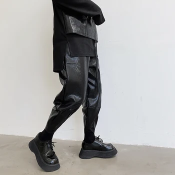 Muži Snakeskin Vzor Bežné Členok-dĺžka Kožené Nohavice Muž Streetwear Hip Hop, Punk Gotický Hárem Nohavice