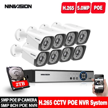 NINIVISION 8CH Ultra HD POE Network Video Bezpečnostný Systém 5MP H. 265+ NVR S 8pcs 5MP Poveternostným vplyvom IP Kamera CCTV Security Kit
