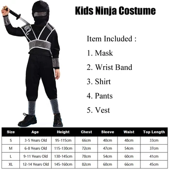 Snailify Deti Ninja Kostým Silver Black Halloween Kostým Pre Chlapcov Kung Fu Oblečenie