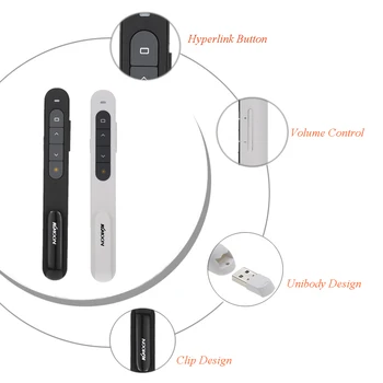 KKmoon 2.4 GHz Wireless Mouse Vzduchu Myší PowerPoint Diaľkový ovládač Flip Pero Ukazovateľ Ručné PPT Moderátorka perá Ovládanie Hlasitosti