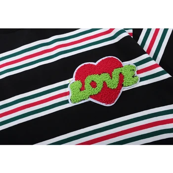 Tmavé Ikonu Láska Srdce Výšivky Stripe Tričko Muži Ženy Lete Nadrozmerné pánske T-shirt Streetwear Tee Košele Muž