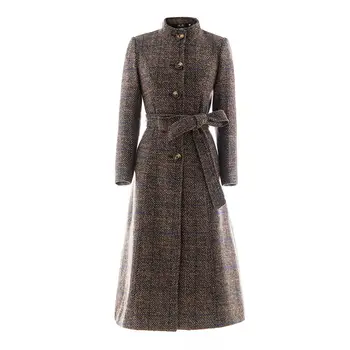 Leiouna Bežné A-riadok X-Dlhé Kockované Vlnené 2020 Nové Fahsion Ženy Kvalitné Vlnené Kabáty Výkopu Zimné vrchné oblečenie Žena Coats