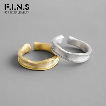 F. I. N. S kórejský Módne 925 Sterling Silver Krúžky pre Ženy, Dva-tón Nepravidelný Kartáčovaný Matný Prst Prsteň Striebro 925 Jemné Šperky