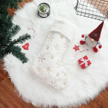 Snehové Vločky Biele Vyšívané Plyšové Vianočné Pančuchy Candy Ponožky Darčeky Taška S Visí Slučky Vianočný Strom Krb Dekorácie