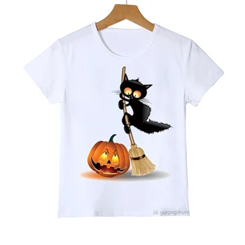 Chlapci dievčatá mačky a tekvicové zviera tlače T-shirt chlapcov Halloween deti oblečenie pre mužov a ženy tričko Harajuku krátke rukáv top