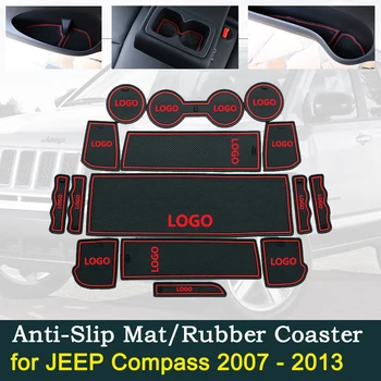 Anti-slip Dvere Gumy Pohár Vankúš pre Jeep Compass MK1 MK49 2007~2013 2008 2009 2010 2012 Groove Rohože Auto Interiérové Doplnky