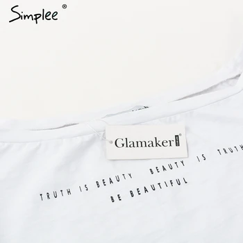 Simplee Sexy mimo rameno písmena t shirt ženy Lete krátky rukáv biela čierna tee tričko Letné módy žena topy tees 2019