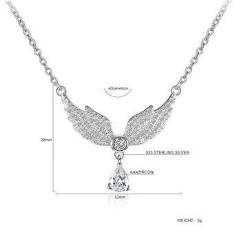 925 Silver Reťazí Náhrdelník Prívesok pre Ženy Zirkón Pierko Krídlo Kvapka Vody Náhrdelník Choker Módne Šperky collares 2020