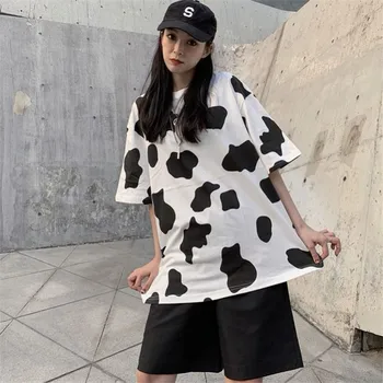 Letné Tričko Streetwear Žena Roztomilý Krava Topy Tee Kawaii Nadrozmerné Harajuku T Shirt Japonský Polovičný Rukáv Voľné Tričká Dámske