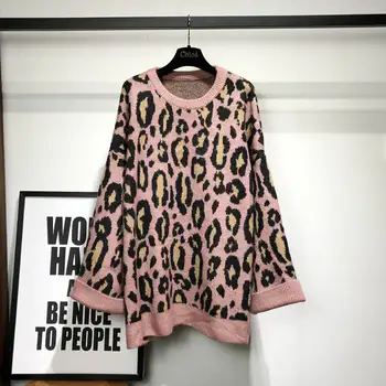 Heydress 2019 Leopard Sveter Ženy O Krk Dlhý Rukáv Pulóvre Vintage Voľné Topy Kórejský Nové Módne Streetwear Vytiahnuť Femme