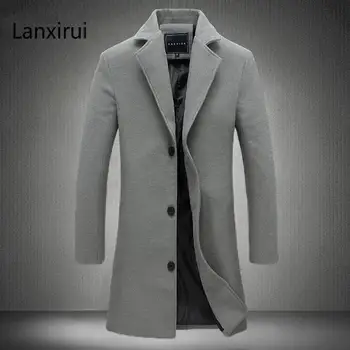 Men 'S Dlhom Farbiarskom Windbreaker 2020 High-End Fashion Vlnené Kabát Business Bežné Kabát Čistá Bavlna Slim Bunda