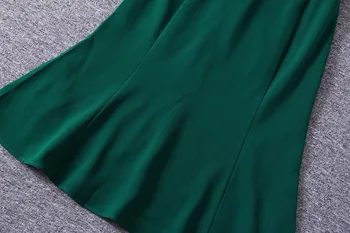 Ženy Šaty 2018 Jeseň Ženy Zelená Laciness Luk Golier Tlačidlo Dekorácie Krátky Rukáv Slim Morská Víla Šaty Nové Príchodu Guesod