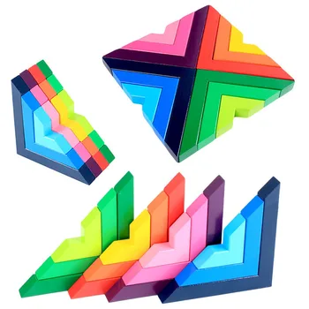 Drevené Rainbow Stohovanie Hra Stacker Geometrie Stavebné Bloky Tvorivé Hniezdenie Vzdelávacie Hračky Pre Deti, Batoľatá Eduction Dary