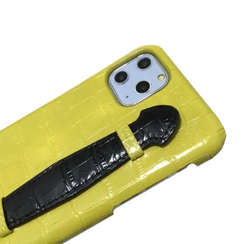 Luxusné Originálne Kožené Držiteľ puzdro Pre iPhone 11 Pro Max 11Pro Black Prst Rukoväť, Popruh Kryt Telefónu Roztomilého Krokodíla Duralových Farba