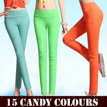 15 candy farby ženy nohavice plus veľkosť 5XL 6XL vysoký pás úsek ceruzkou nohavice chudá bežné bavlnené legíny ženské nohavice