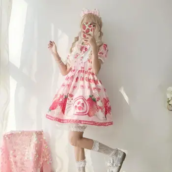 Letné JSK sladké Jahody lolita šaty Ružové Lolita šaty ružové sladké svetlo Lolita bábika golier dievča Lolita op šaty