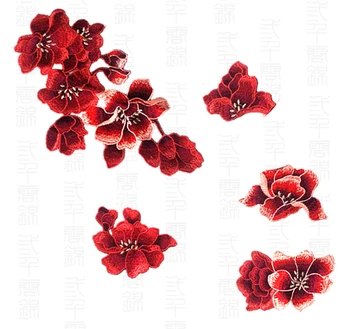 4 Farby Slivkové Kvety Kvetinové Výšivky Patch Textílie Nálepky Nášivka Oblečenie Žehličky Na Šiť Na Patch Plavidlá, Šitie, Opravy