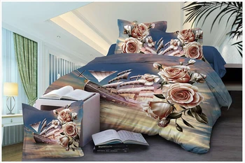 Hot Predaj 2018 Nové 3D posteľná bielizeň Sady Reaktívne Tlač Kvety Vzor Deka Kryt Posteľ List Vankúš 4PCS