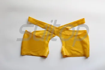 Nové pánske sexi latexové šortky otvoriť cortch v trasparent žltá s lubes mimo