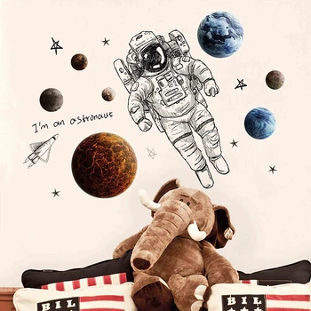 Nordic Astronaut Samolepky na Stenu vesmíru Planéty Dekoratívne Samolepky detská Izba Detská Škôlka Stenu Domova Galaxia PVC