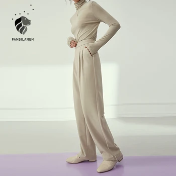 FANSILANEN Vysoký pás office lady širokú nohu, nohavice capri Ženy streetwear bežné nohavice Žena jeseň zima vintage nohavice 2020