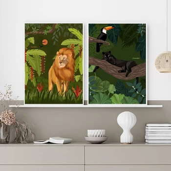 Gepard Lev, Tiger, Leopard Jungle Nordic Plagáty A Tlačí Na Steny Umelecké Plátno Na Maľovanie Obrazov Na Stenu Pre Obývacia Izba Domova