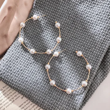 Kórejský módne trendy veľký kruh náušnice retro temperament s C-tvarované pearl náušnice semi-circular pearl náušnice