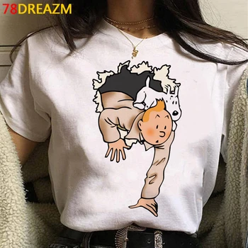 Kawaii Tintin T Shirt Ženy Zábavné Letné Topy Cartoon T-tričko Grunge kórejský Štýl Grafiky Tees Harajuku Unisex tričko Žena