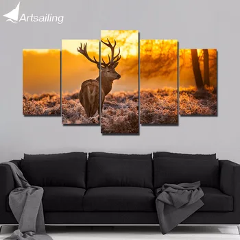 ArtSailing HD tlač 5 ks umelecké plátno Krásne Stag Na Snowfield maľovanie plagátu domova obrazov na stenu pre spálne CU-675